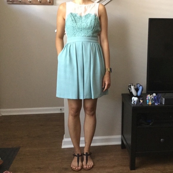 Modcloth Mint Green Floral Lace Dress with POCKETS - Picture 2 of 12